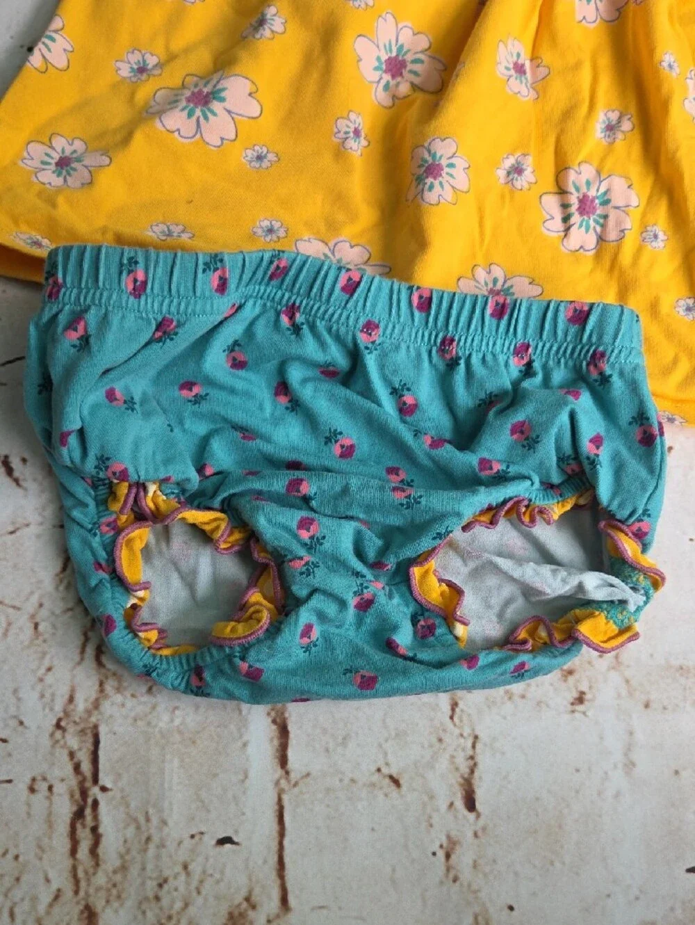 Matilda Jane Yellow Floral Ruffle Dress with Teal Bloomer